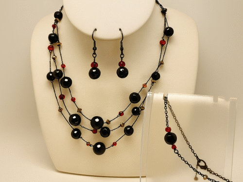 ensemble en pierres naturelles Onyx comprend collier, bracelet et boucles d’oreilles,
