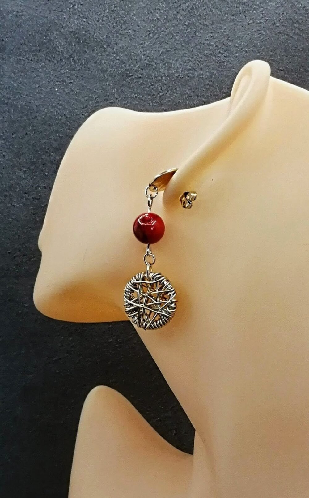 boucles d'oreilles pierres naturelles howlite rouge