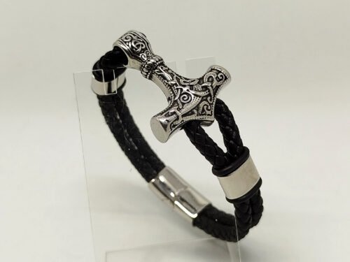 bracelet-en-cuir-noir-pour-homme-avec-piece-central-ancre-viking-en-acier-inoxydable-argente-et-fermoir-aimante