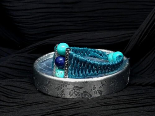 bracelet tressé avec du fil coton ciré bleu paon des pierres naturelles lapis lazuli et turquoises mypearls jeweler_edited bracelet-tresse-avec-du-fil-coton-cire-bleu-paon-des-pierres-naturelles-lapis-lazuli-et-turquoises