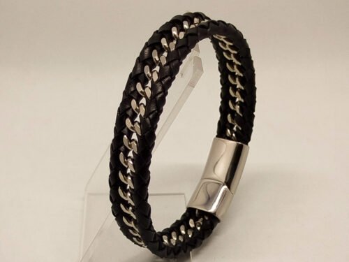 bracelet-tresse-en-cuir-et-acier-pour-homme-avec-fermoir-magnetique