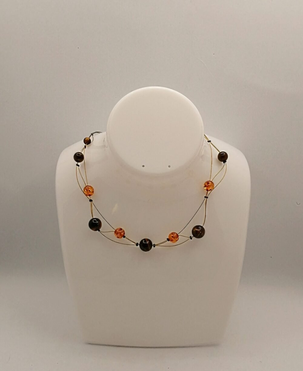 collier parure œil de tigre et ambre