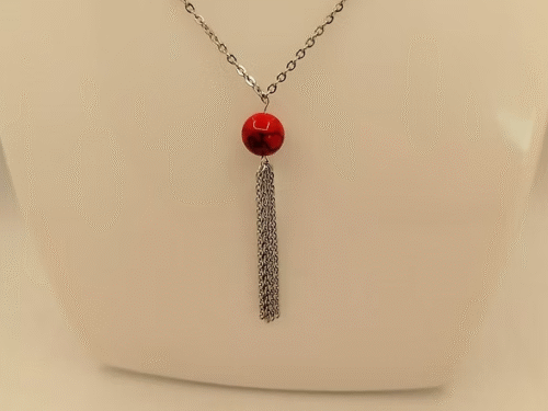 collier howlite rouge collier pierre howlite rouge et franges en acier