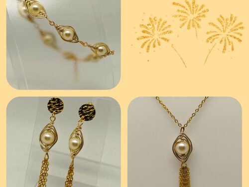ensemble unique composé d’un collier, d’un bracelet et de boucles d’oreilles assortis.