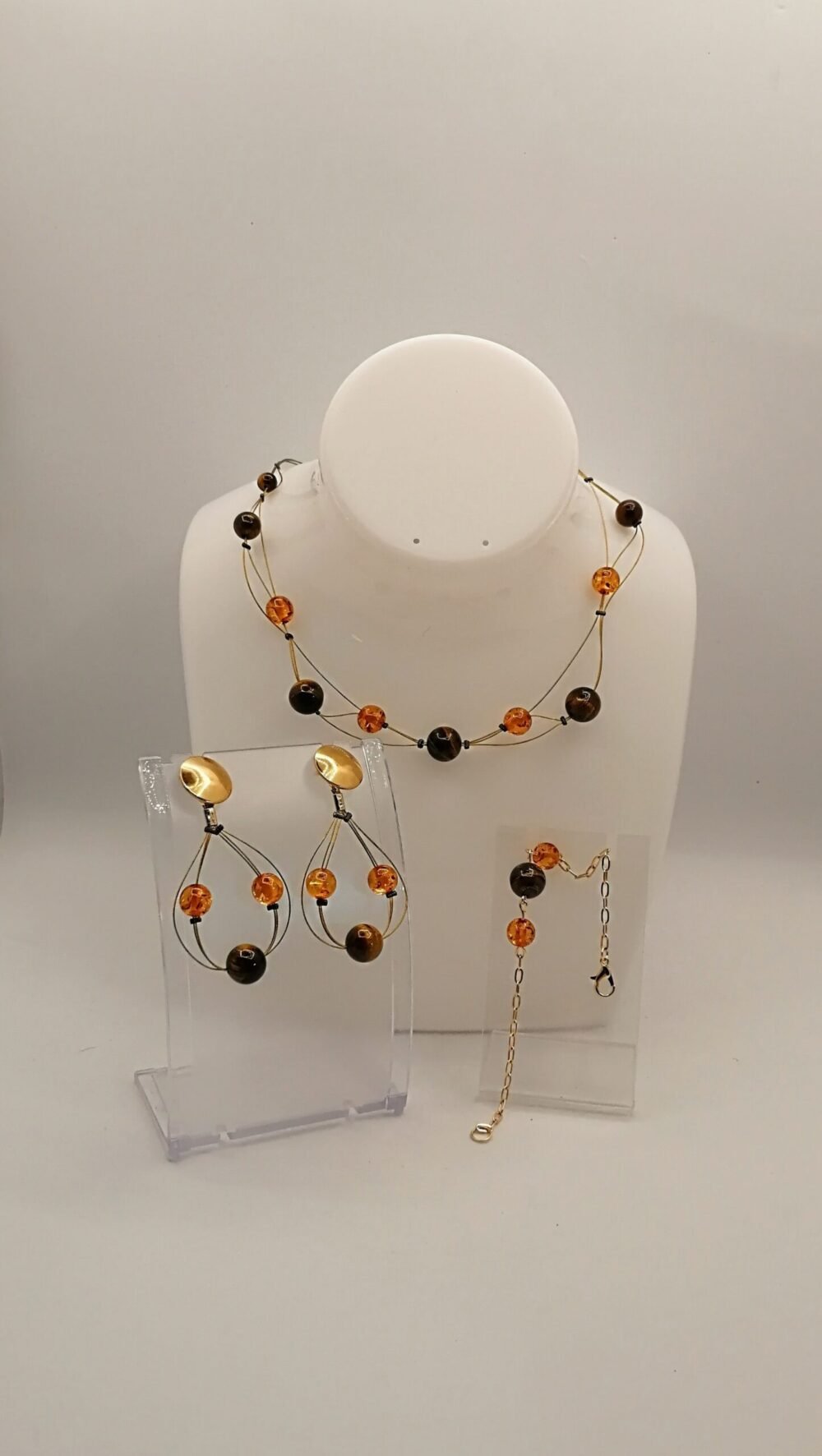 parure œil de tigre et ambre