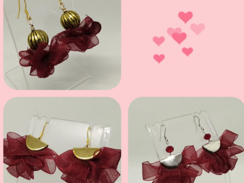 Boucles D'Oreilles En Ruban Organza Rouge