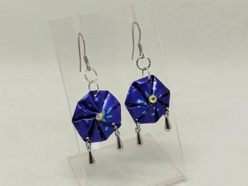 boucles d'oreilles en capsules de café bleu turquoise et petites gouttes argentées crochets en acier