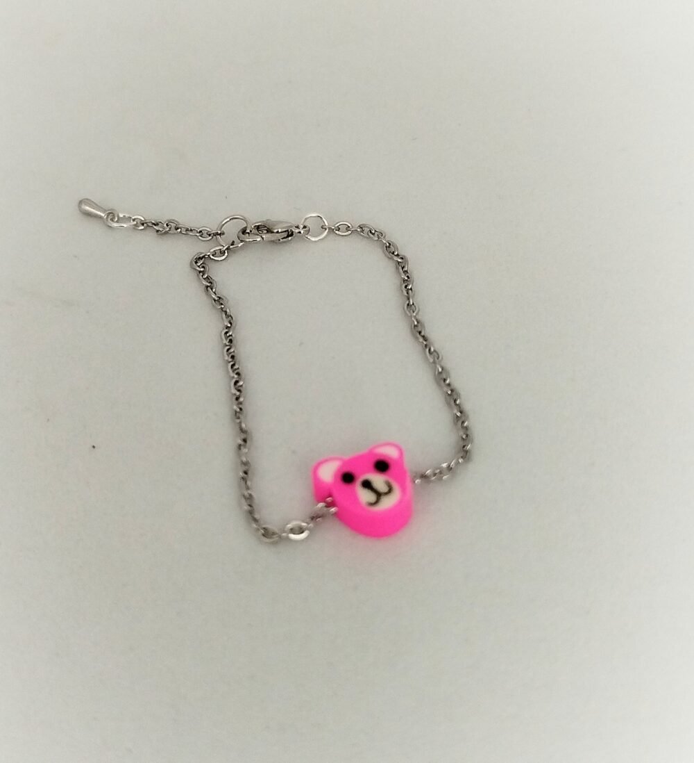 bracelet enfant en acier et petit animal en pâte polymère