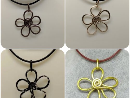 Collier Avec Pendentif Fleur en fil aluminium