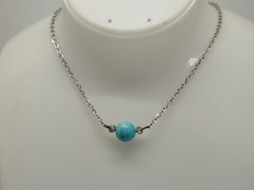 collier en acier et pierre naturelle turquoise
