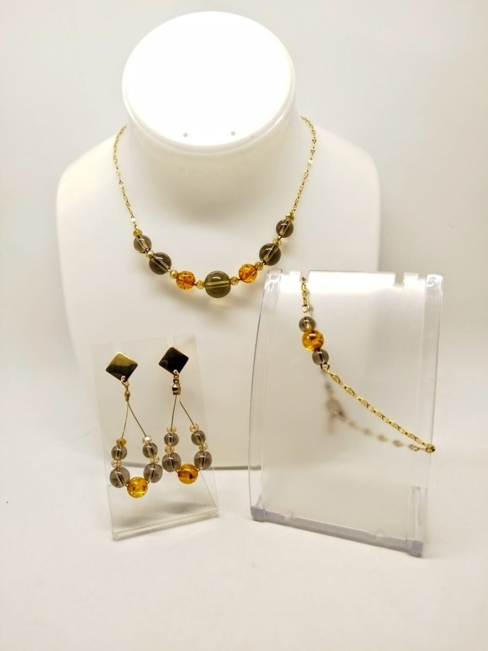 Sublime Parure Quartz Noir Et Ambre