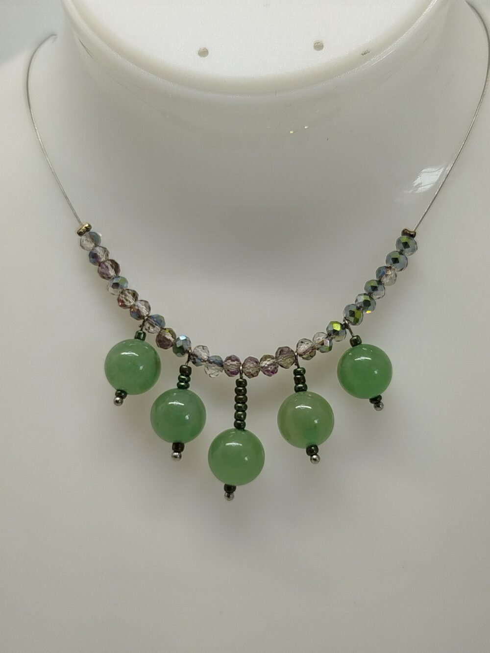 Collier Aventurine et Perles Original sur câble à bijoux