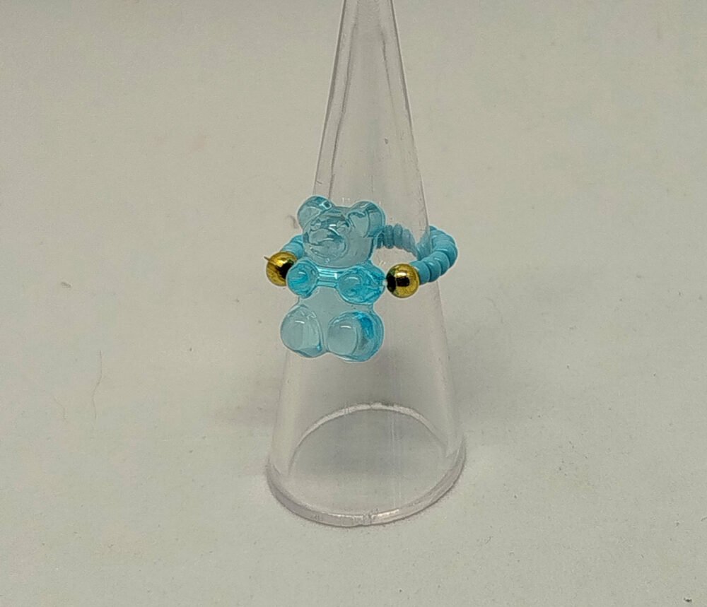 bague enfant en résine bleu petit ourson