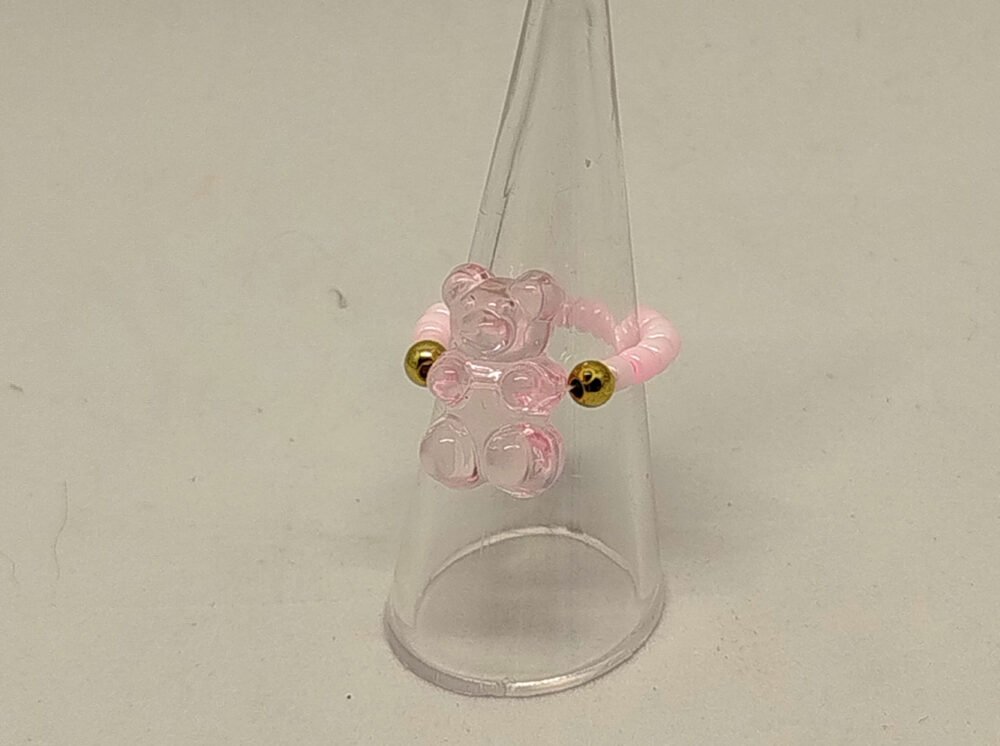 bague enfant en résine rose petit ourson