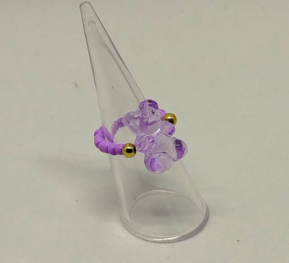 bague enfant en résine violette petit ourson