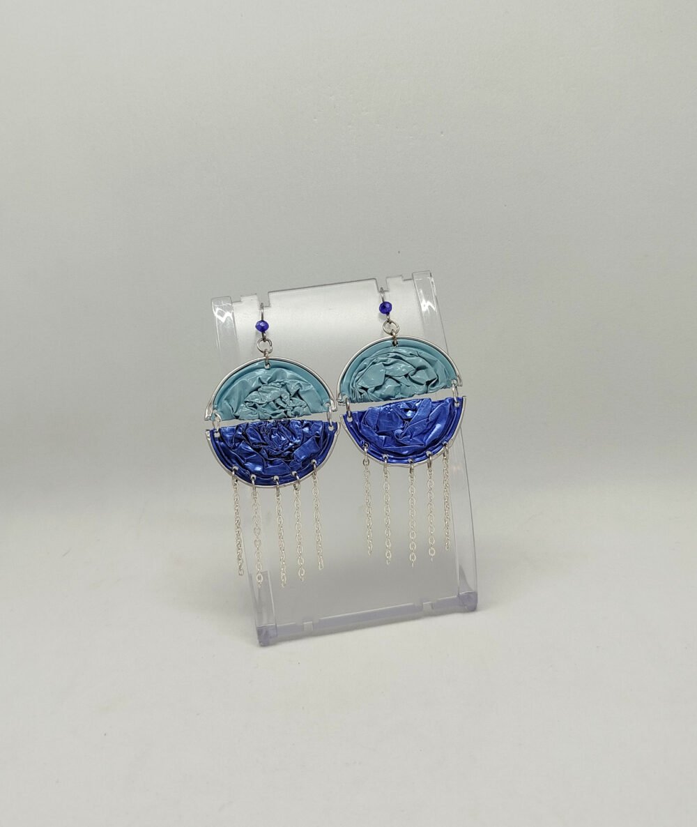 boucles d'oreilles capsules de café bleu et petites chaînes