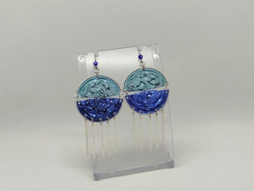 boucles d'oreilles capsules de café bleu et petites chaînes