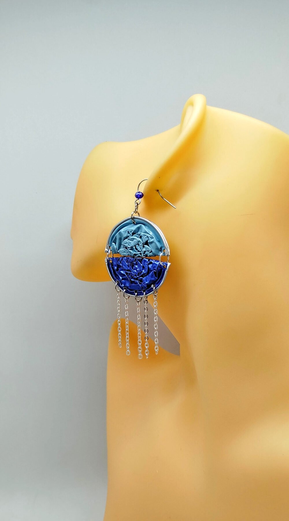 boucles d'oreilles capsules de café bleu et petites chaînes