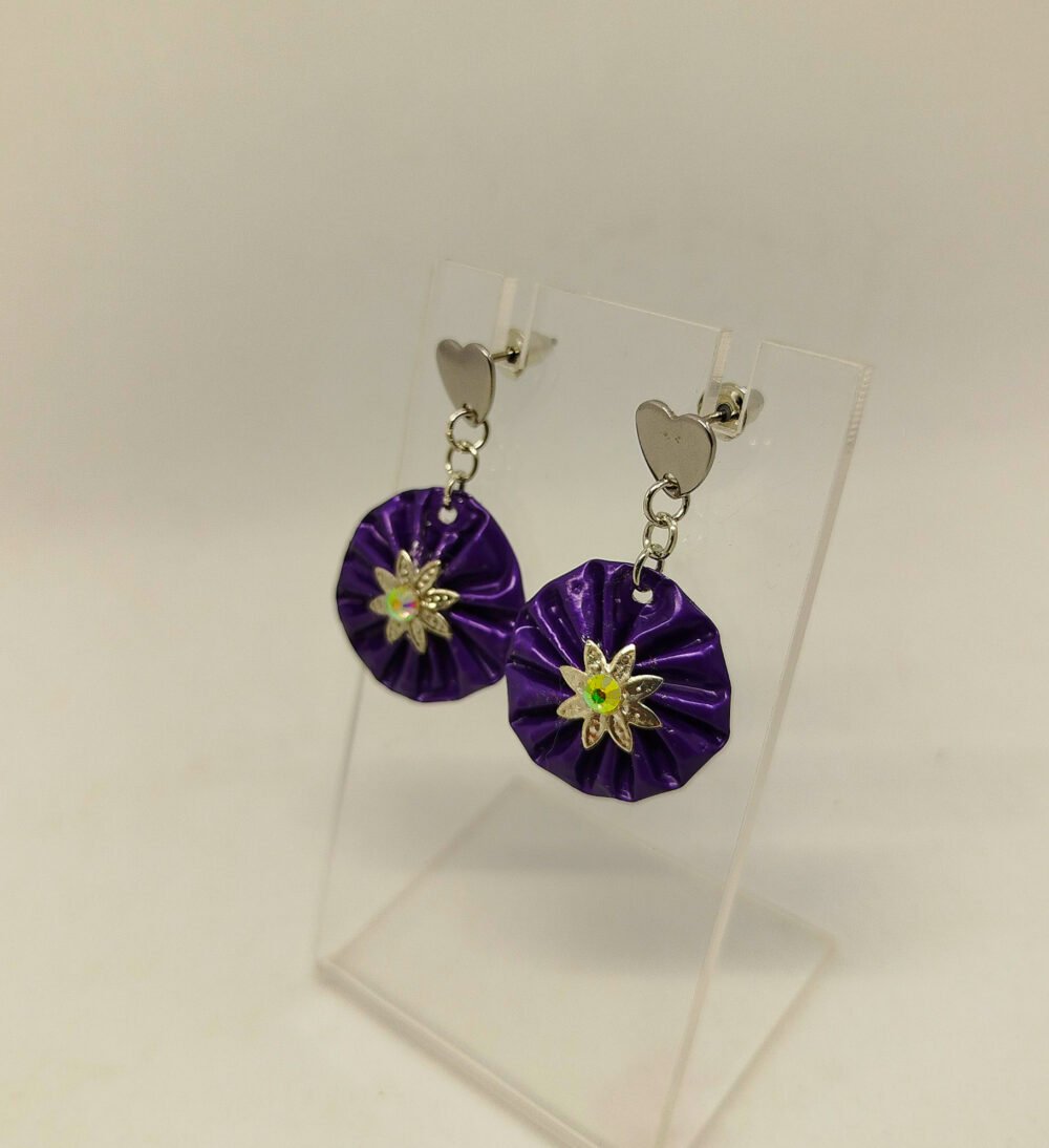 boucles d'oreilles en capsules de café violet avec petite fleur et strass au centre clous d'oreilles en forme de fleur en acier hypoallergénique