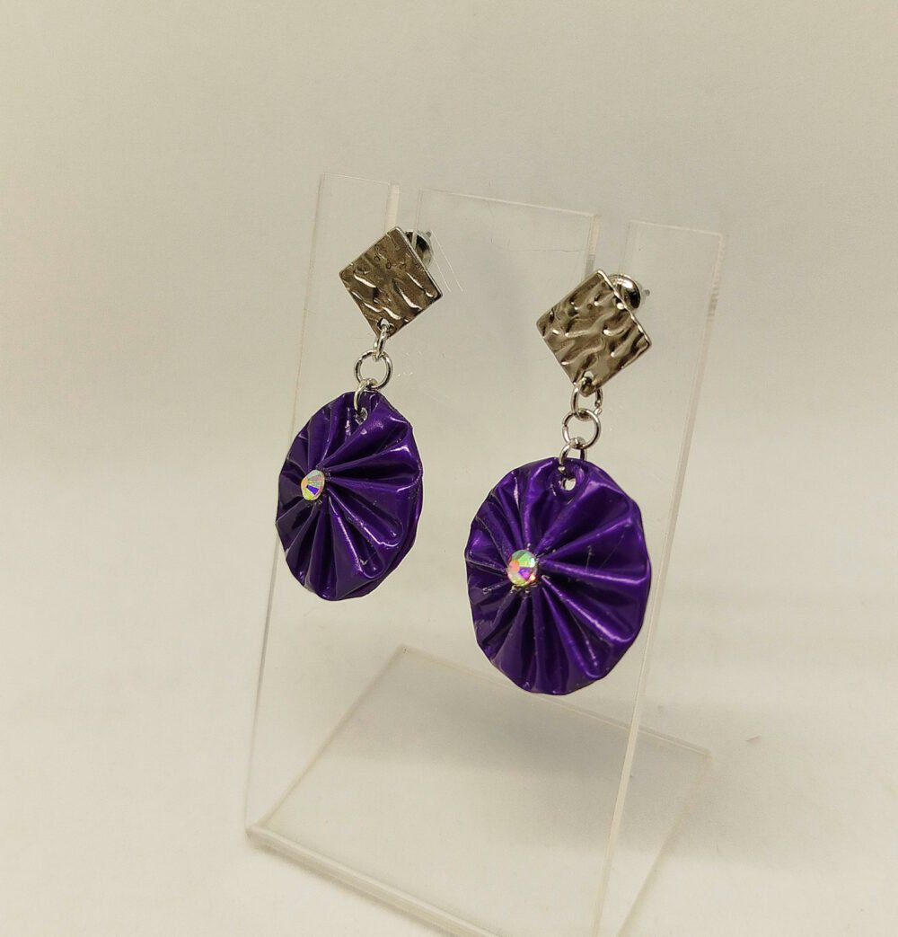 boucles d'oreilles en capsules de café violet avec petite fleur et strass au centre clous d'oreilles en forme de fleur en acier hypoallergénique