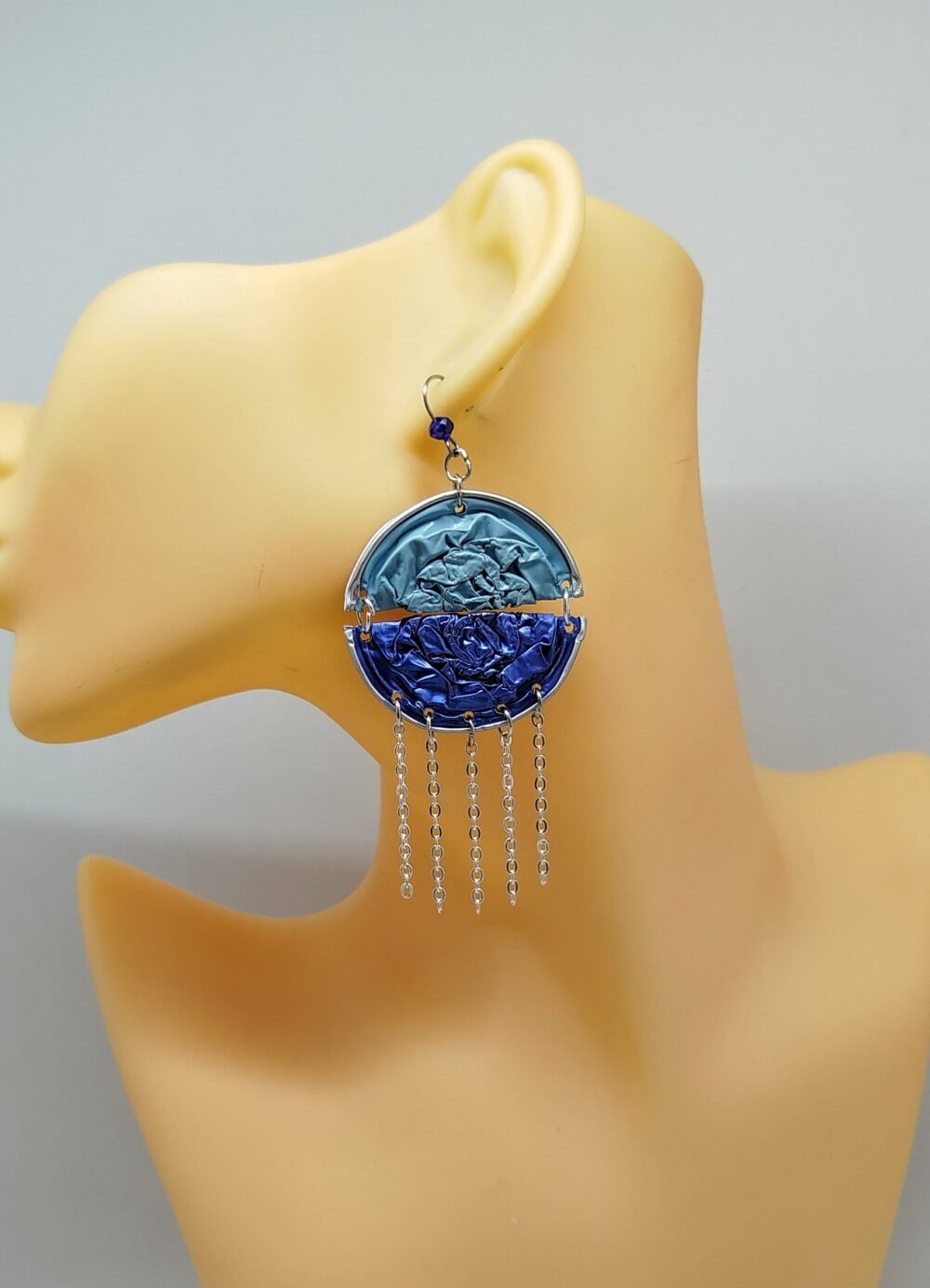 boucles d'oreilles capsules de café bleu et petites chaînes
