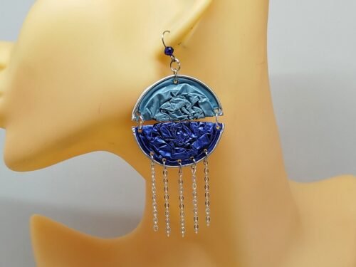 boucles d'oreilles capsules de café bleu et petites chaînes