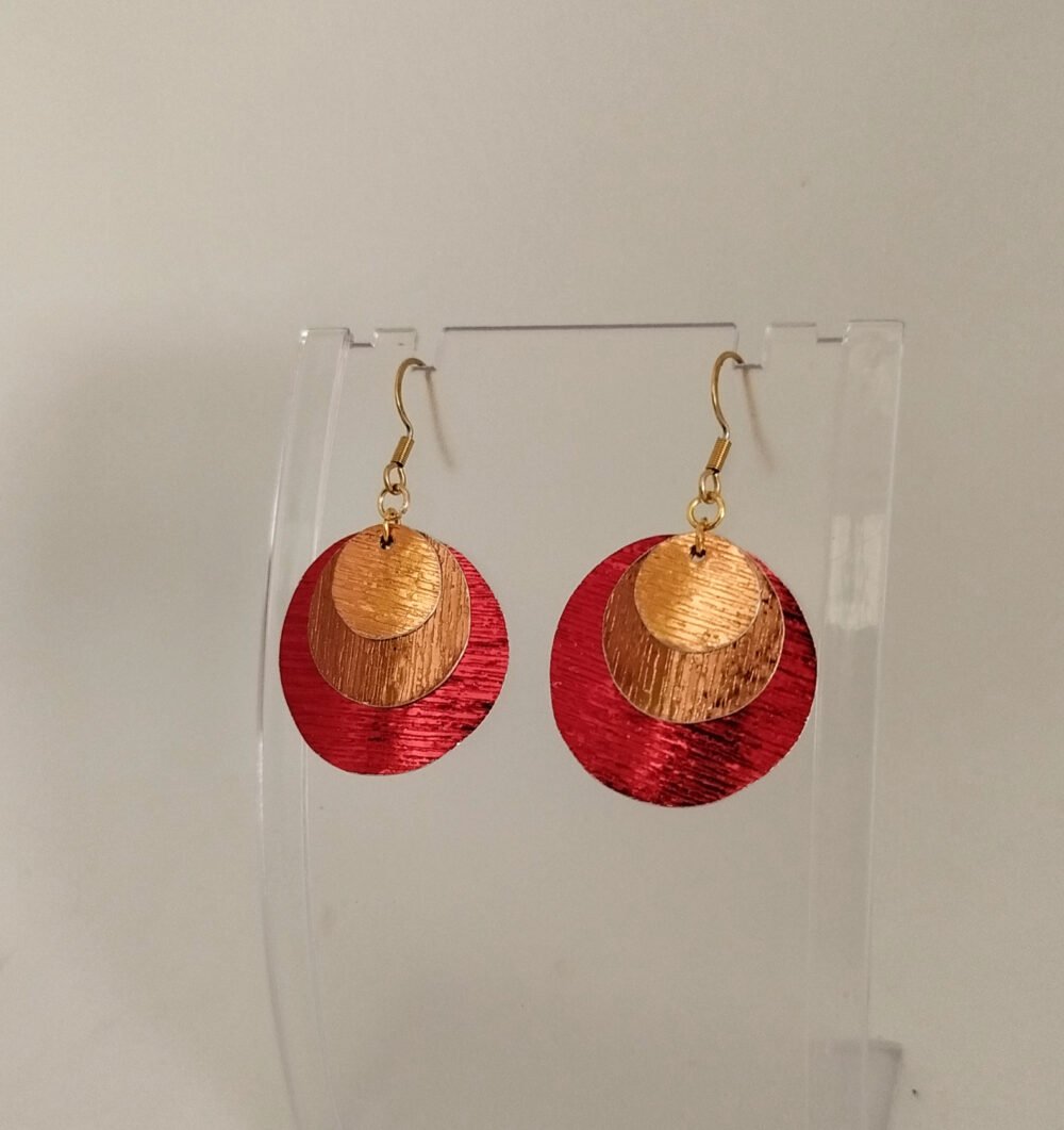 boucles d'oreilles en fil aluminium large rouge cuivré et orange fait main en rondeur