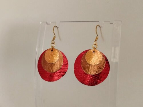 boucles d'oreilles en fil aluminium large rouge cuivré et orange fait main en rondeur