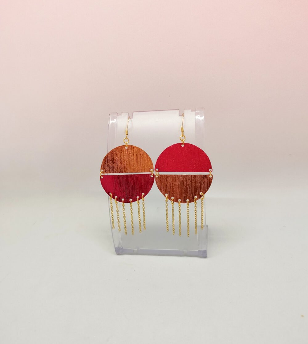 boucles d'oreilles en fil aluminium plat strié rouge bijoux fait main