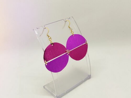 boucles d’oreilles en fil aluminium plat strié violet et rose bijou fait main boucles d'oreilles en fil aluminium plat strié violet et rose bijou fait main