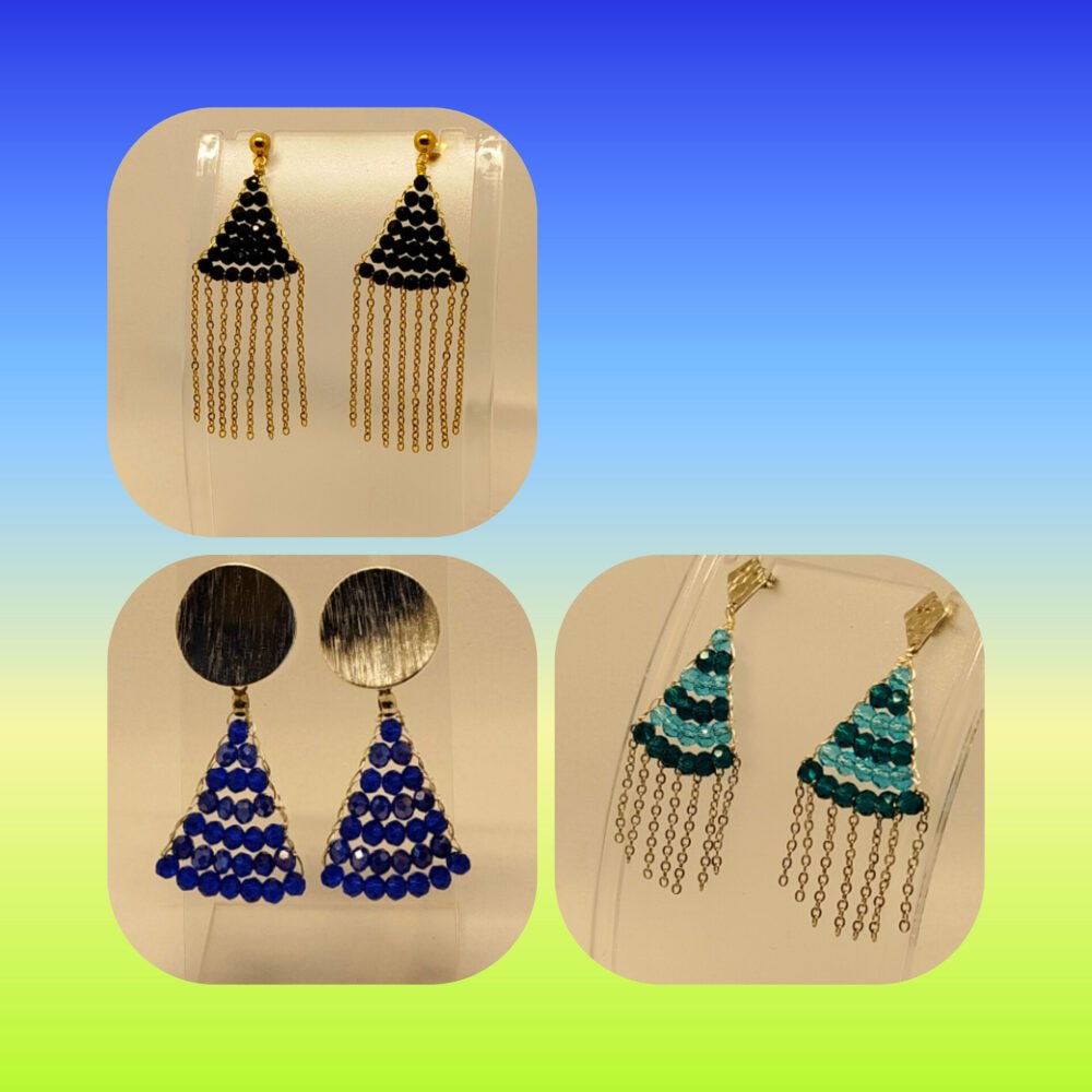 boucles d'oreilles femme bijou fait main avec des perles à facettes et des petites franges en chaînes à maillons