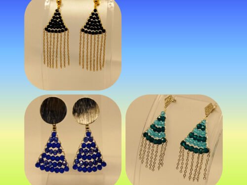 boucles d'oreilles femme bijou fait main avec des perles à facettes et des petites franges en chaînes à maillons