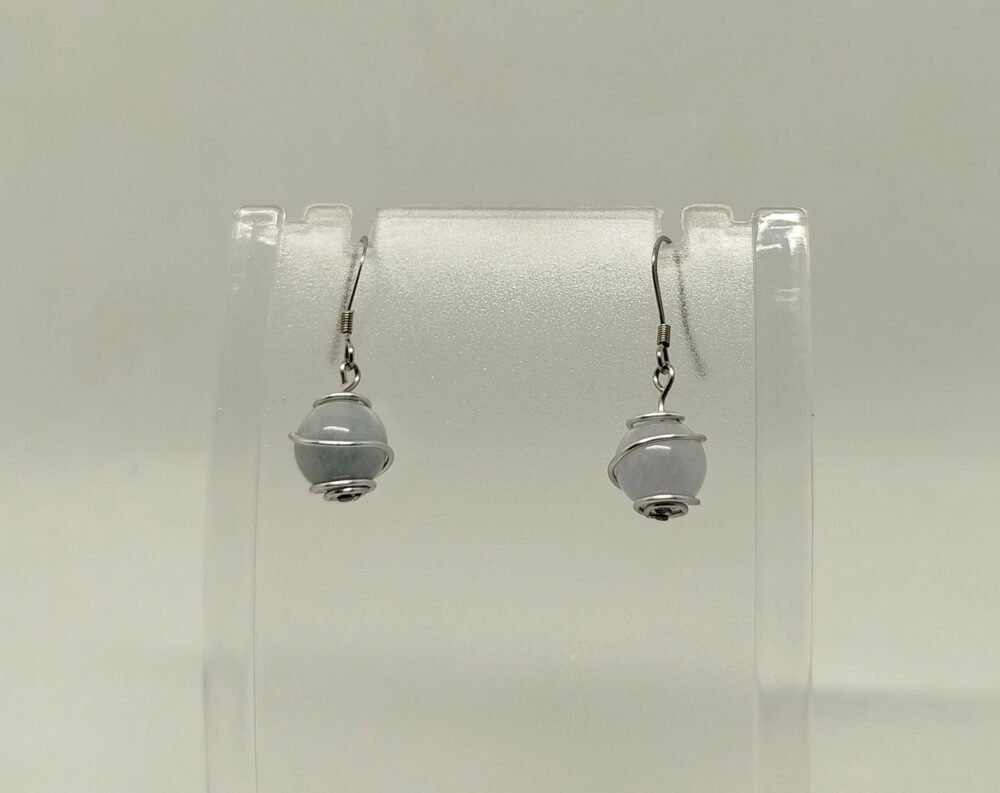 boucles d'oreilles femme créés à la main avec pierres naturelles calcédoine crochets hypoallergéniques