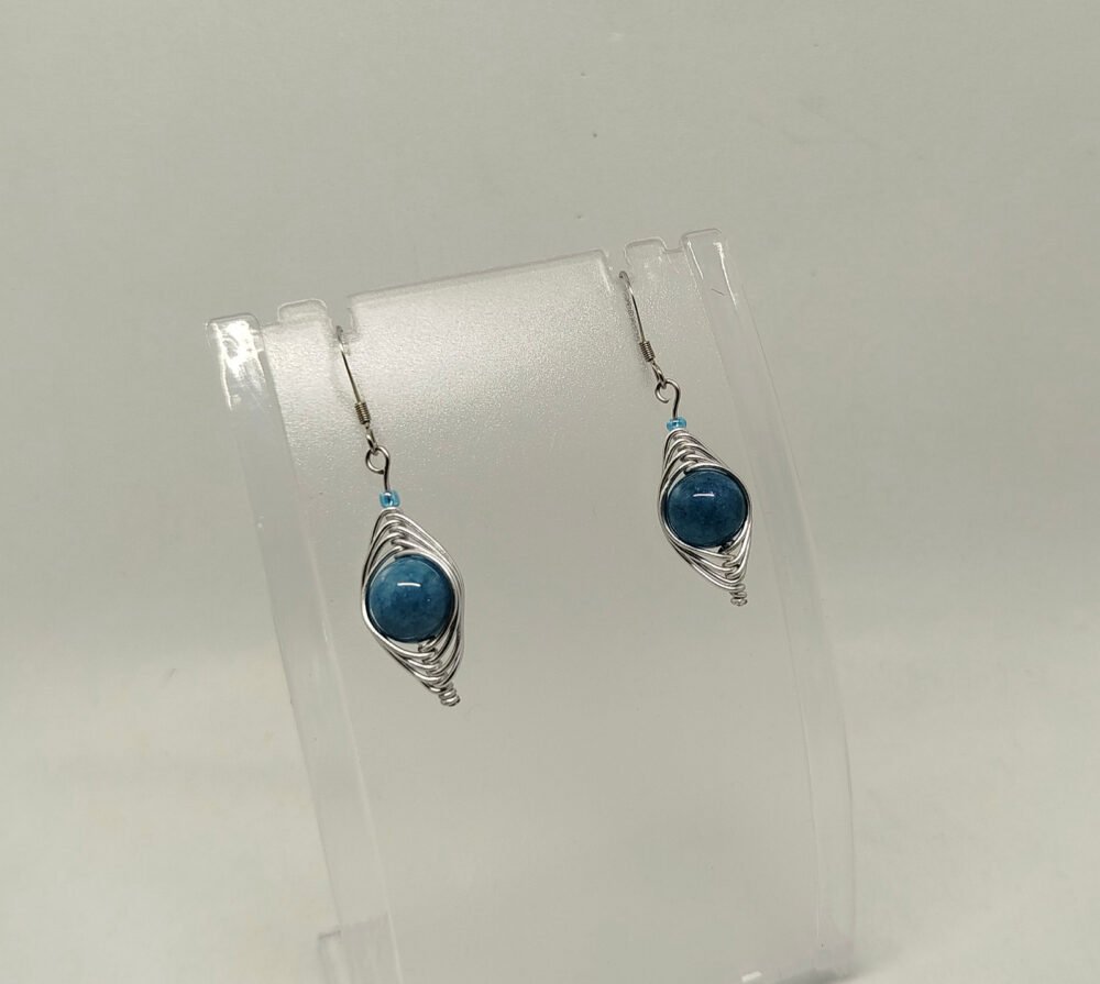 boucles d'oreilles femme créés à la main avec pierres naturelles calcédoine crochets hypoallergéniques