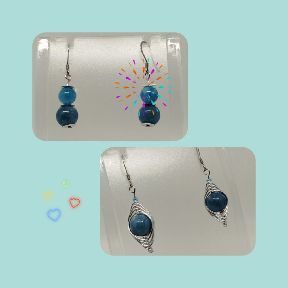 boucles d'oreilles femme créés à la main avec pierres naturelles calcédoine crochets hypoallergéniques