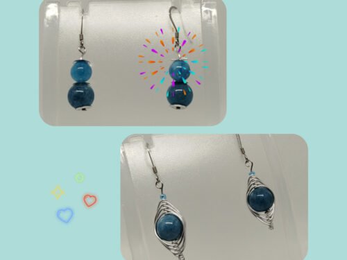 boucles d'oreilles femme créés à la main avec pierres naturelles calcédoine crochets hypoallergéniques