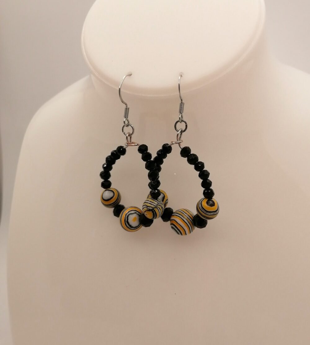 créoles avec pierres malachites jaunes bijoux faits main