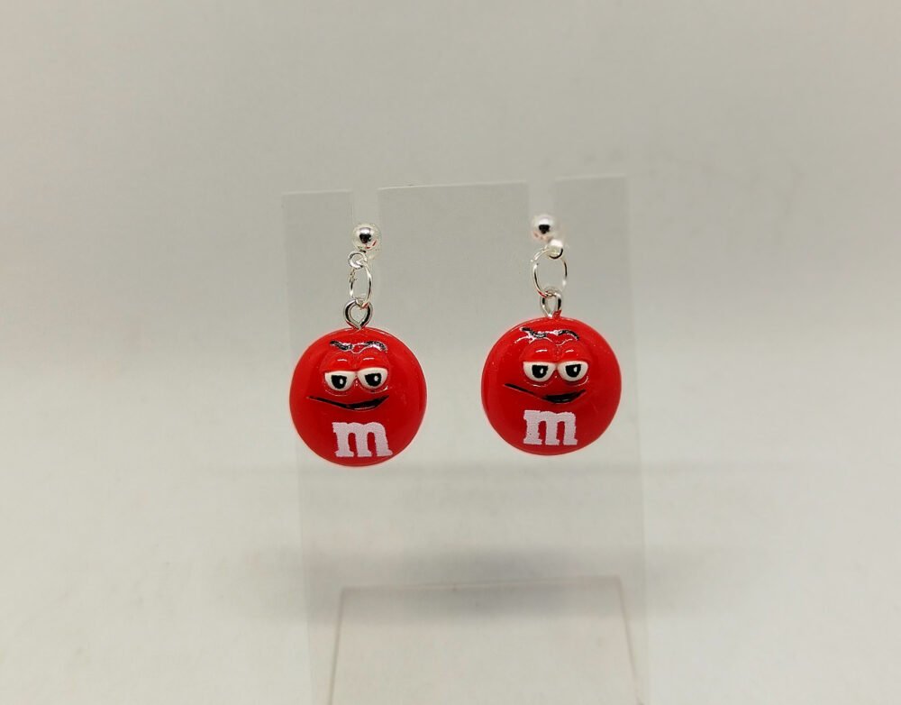 boucles d'oreilles pour enfants breloque m&m's rouge clou d'oreille argenté