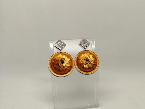 boucles d'oreilles en capsules de café orange avec petit strass au centre