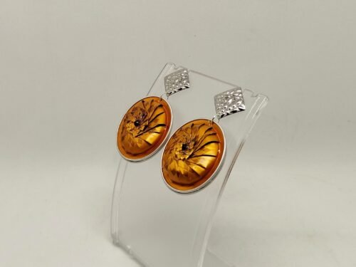 boucles d'oreilles en capsules de café orange avec petit strass au centre