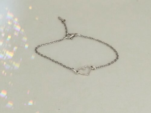 bracelet cœur en acier inoxydable argenté bijou fait main