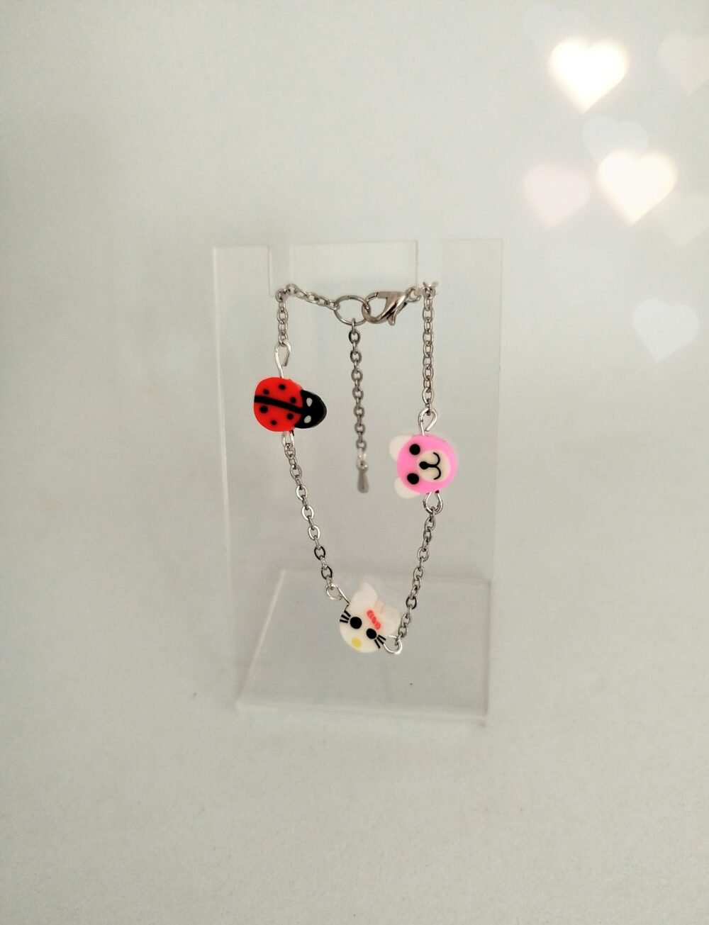 bracelet enfant avec petits animaux et en acier inoxydable à maillons