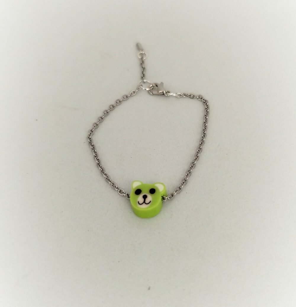 bracelet enfant en acier et petit animal en pâte polymère