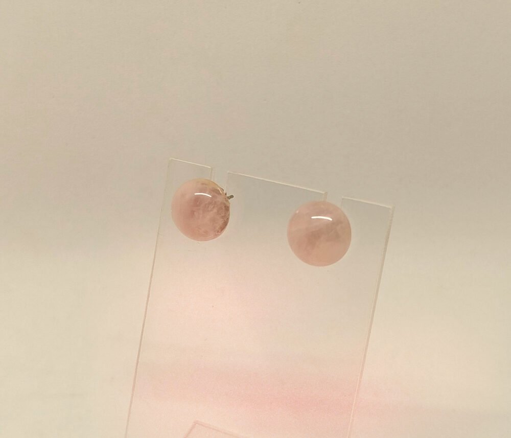clous d'oreilles avec cabochon en pierre naturelle quartz rose bijoux fait main
