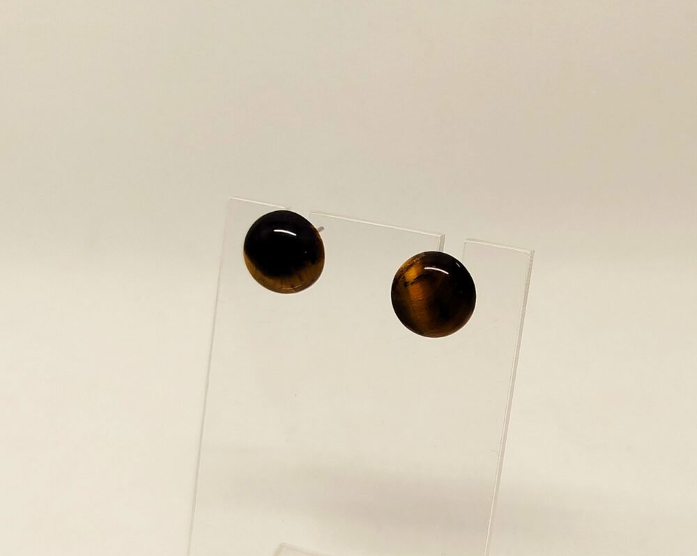 clous d'oreilles avec cabochon oeil de tigre bijoux fait main