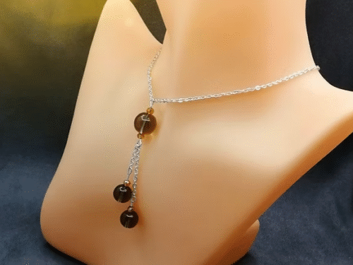 collier en pierres quartz noir fumé chaîne en acier argenté collier en acier argenté et pierres naturelles quartz noir fumé