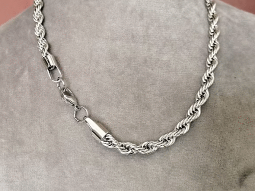 collier torsadé en acier argenté fermoir mousqueton collier torsadé en acier argenté fermoir mousqueton