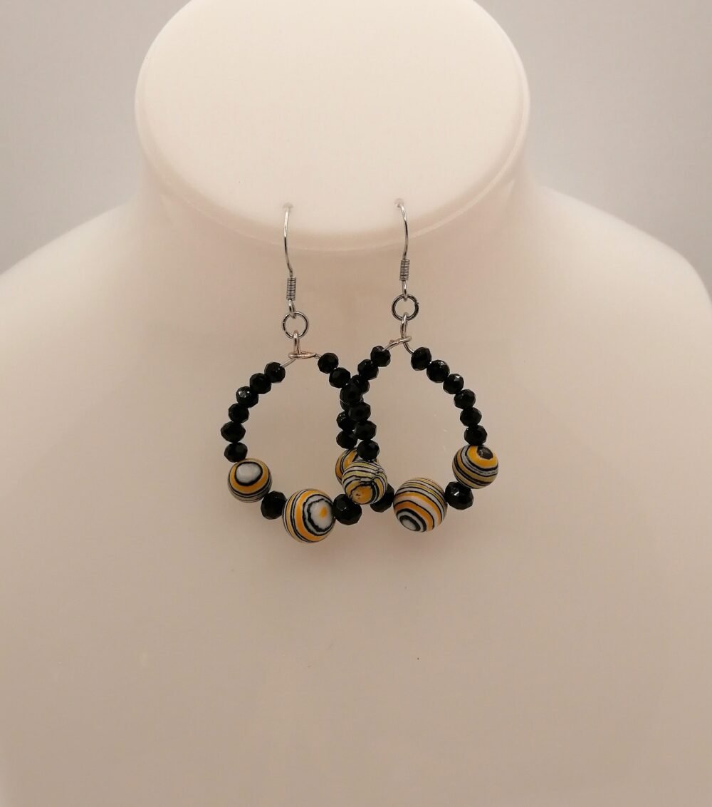 créoles avec pierres malachites jaunes bijoux faits main