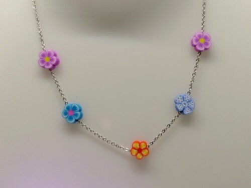 Collier en Acier Inoxydable et Fleurs Colorées
