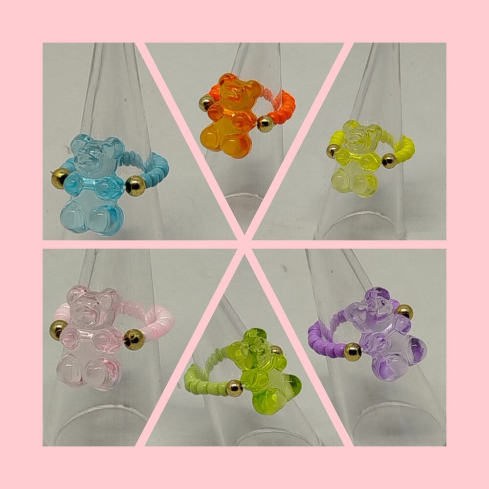 plusieurs modèles de bagues pour enfants en résine petits oursons bijoux tendance